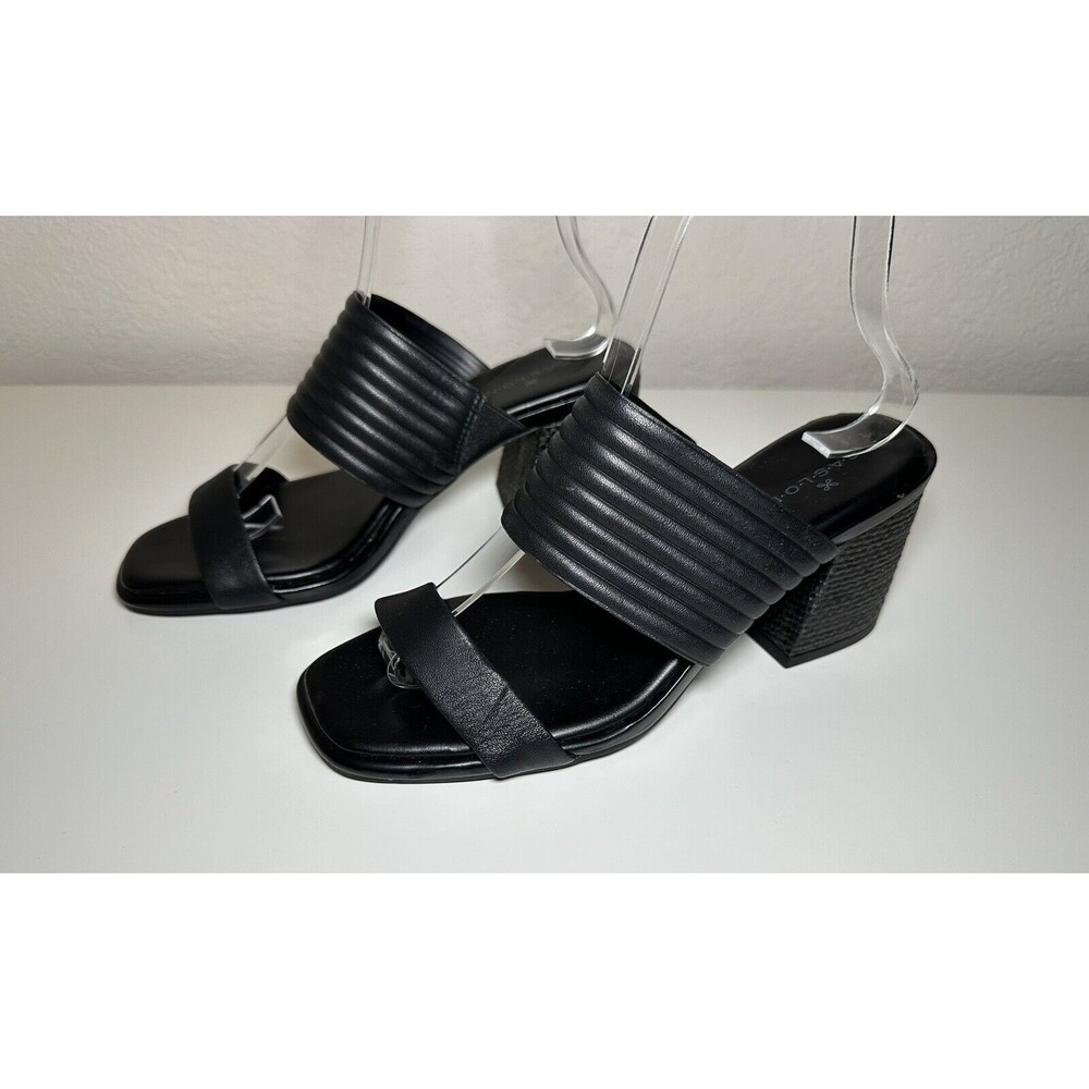 Caslon Lamia Leather Open Toe Block Heel Black Sandals Women's SIZE‎ 6